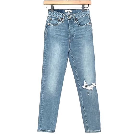 Re/Done Originals 90s High Rise Ankle Crop Denim in Worn Light Azure - Picture 3 of 11